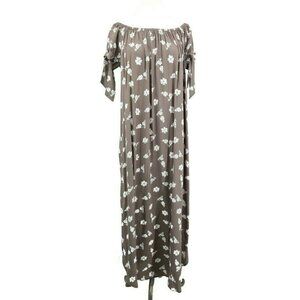 New Flynn Skye Maple Dress Womens L Stone Bunches Floral Rayon Maxi Off Shoulder